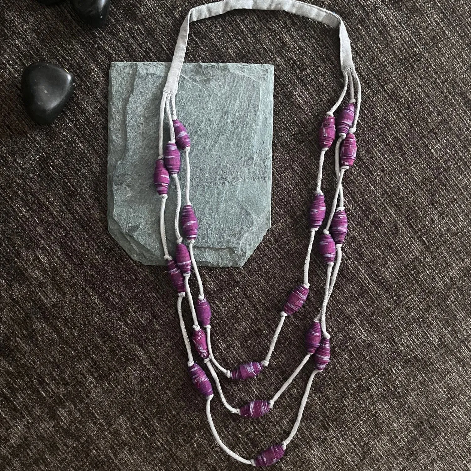 Beaded Women Necklace | Playful  | Hand-Crafted Rolled Ikat Cotton Fabric | Elegant