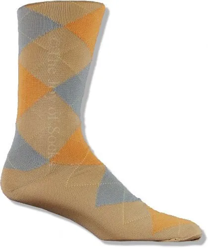 Bone And Peach Cotton Argyle Socks (Men's)