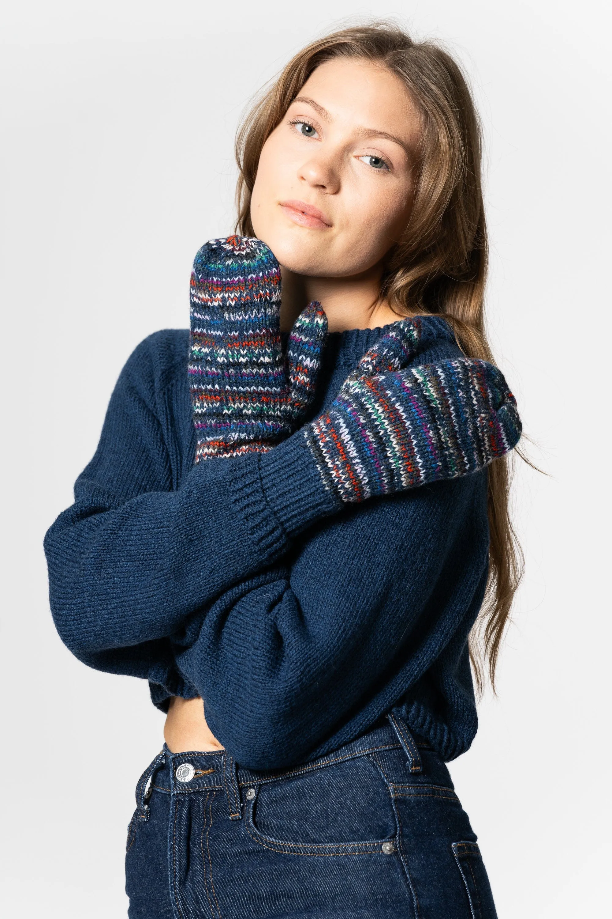 Dinadi Handknit Zero Waste Mittens Indigo Blue