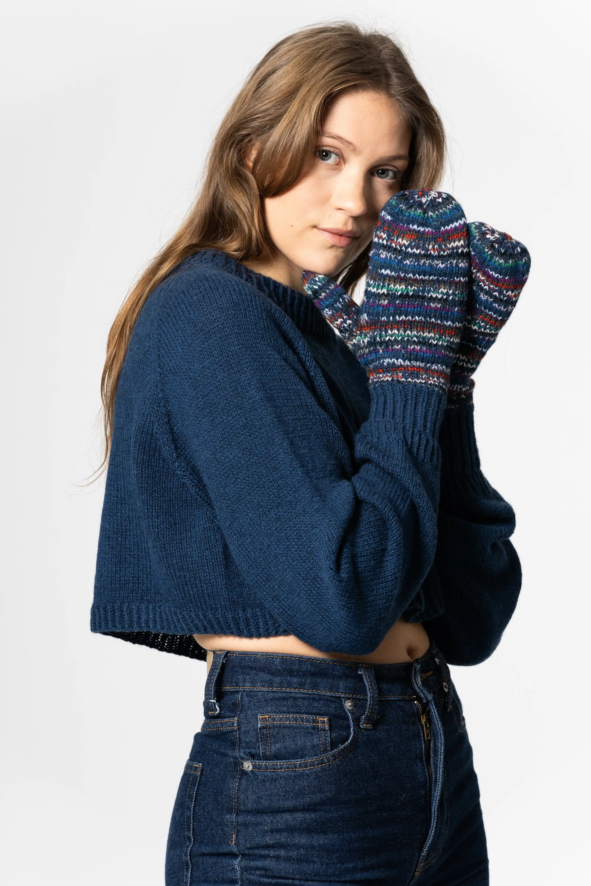 Dinadi Handknit Zero Waste Mittens Indigo Blue