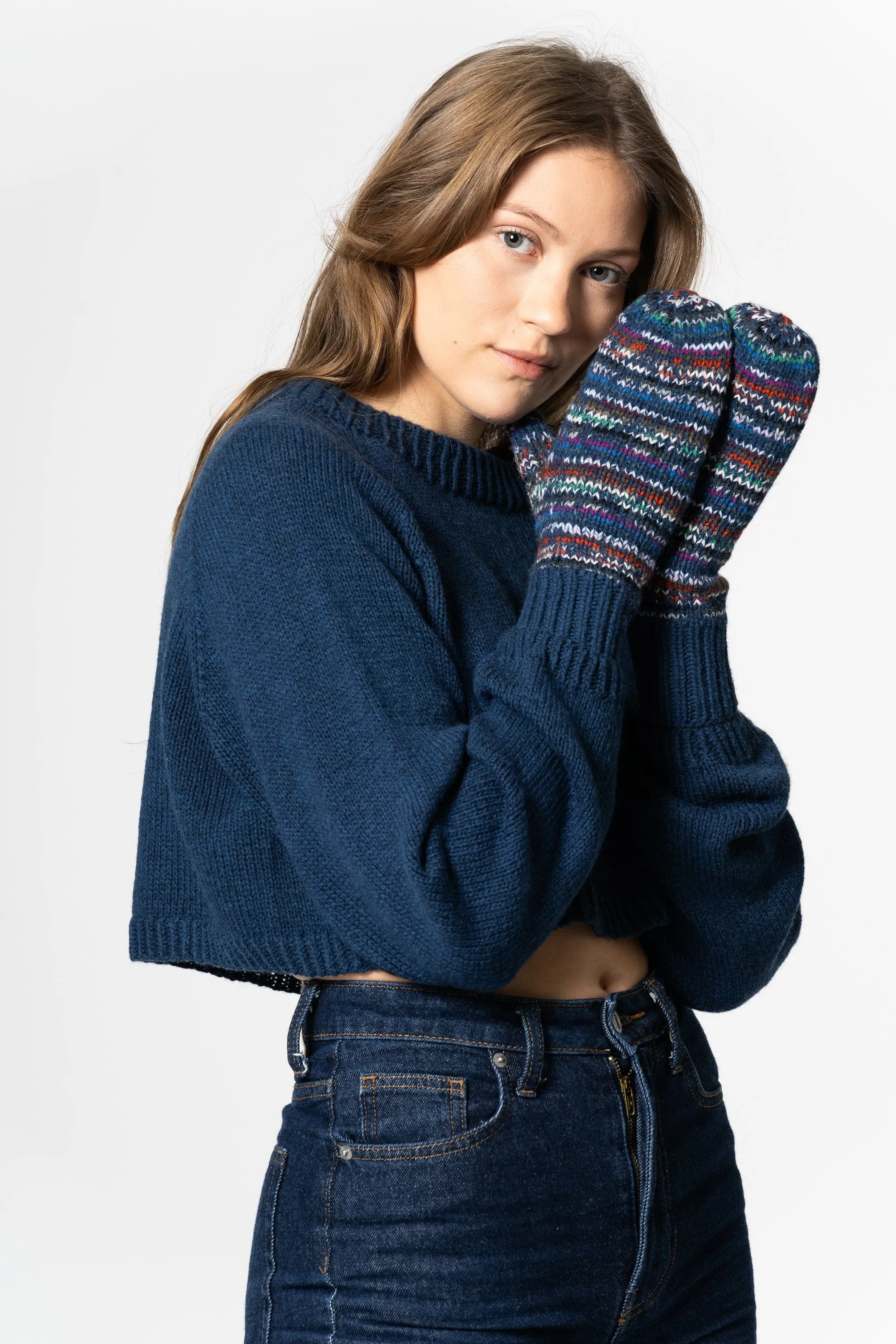 Dinadi Handknit Zero Waste Mittens Indigo Blue