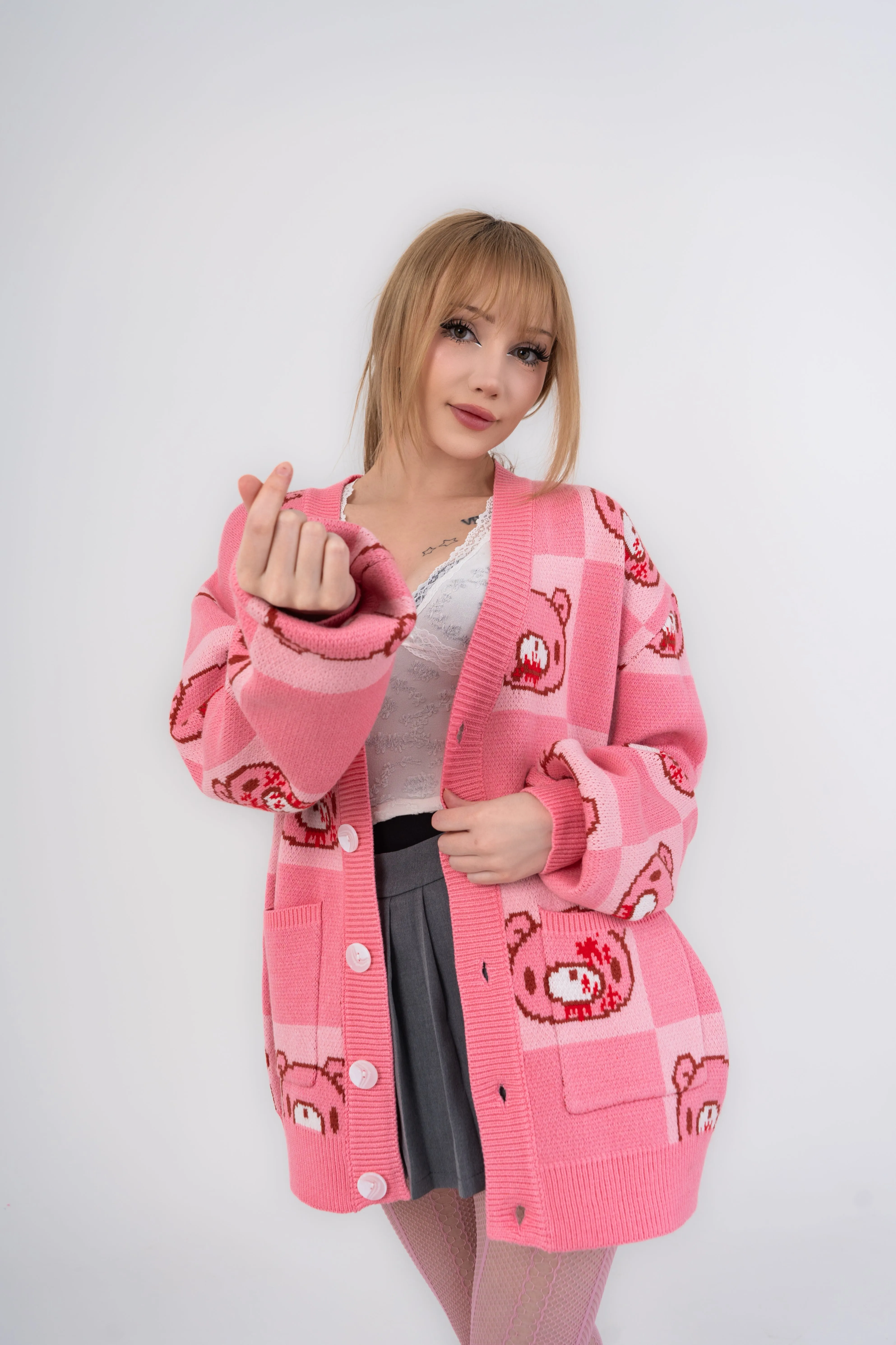 Gloomy Bear Patterned Cardigan