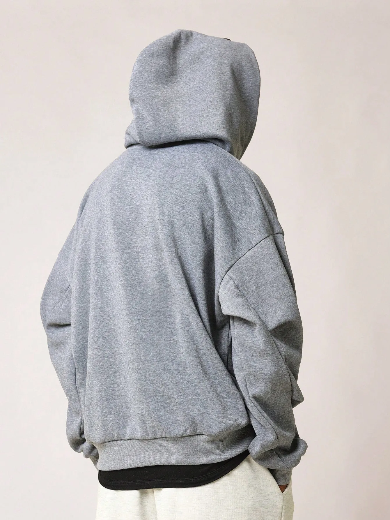 Masked Overhead Hoodie With Pleated Sleeve & Embroidery