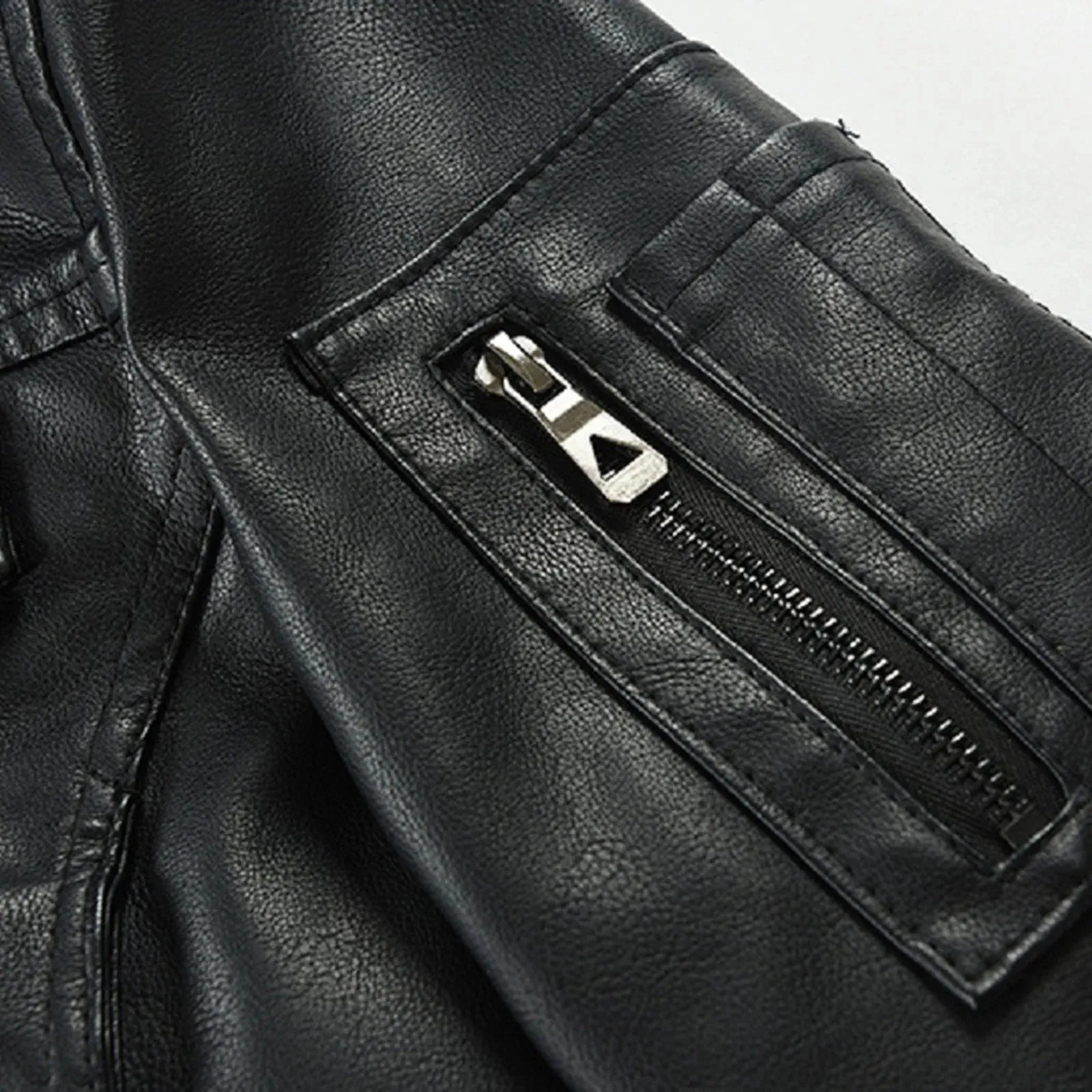 Mens Spring And Autumn Solid Zip PU Leather Jacket Hooded Lapel Motorcycle Leather Outdoor Windproof Solid Color Simple Jacket