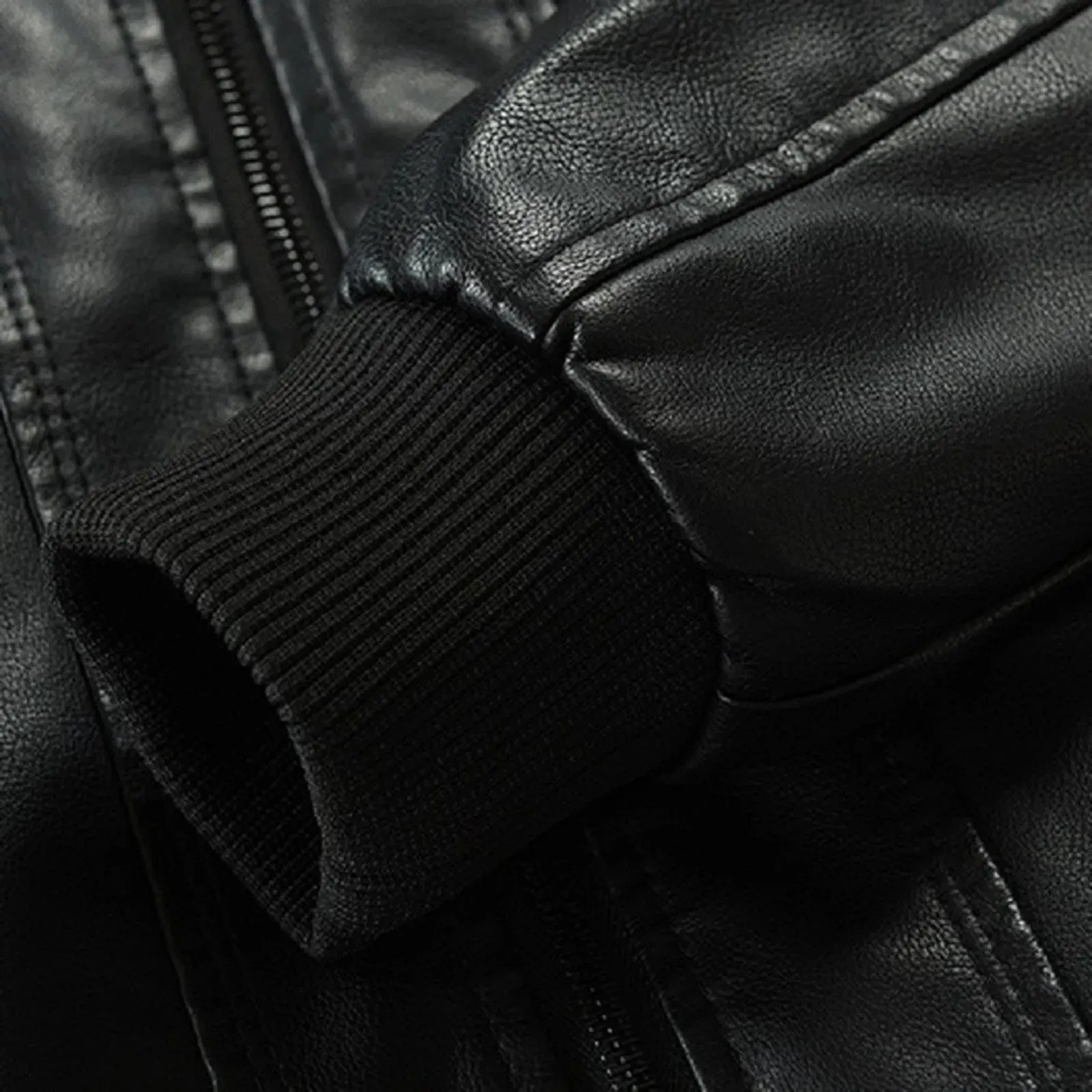 Mens Spring And Autumn Solid Zip PU Leather Jacket Hooded Lapel Motorcycle Leather Outdoor Windproof Solid Color Simple Jacket