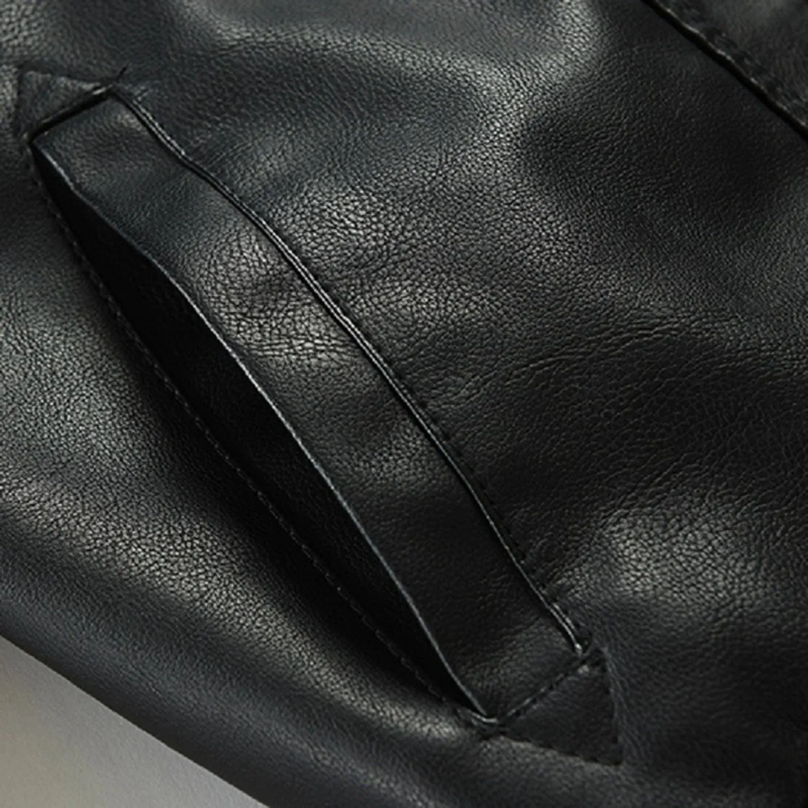 Mens Spring And Autumn Solid Zip PU Leather Jacket Hooded Lapel Motorcycle Leather Outdoor Windproof Solid Color Simple Jacket
