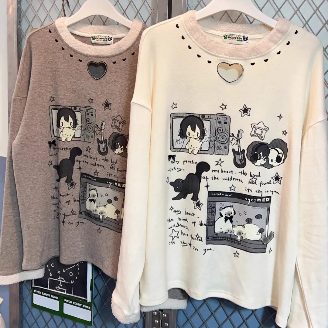 Playful Micro-Stretch Dual-Tone Printed Long-Sleeve T-Shirt