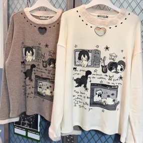 Playful Micro-Stretch Dual-Tone Printed Long-Sleeve T-Shirt
