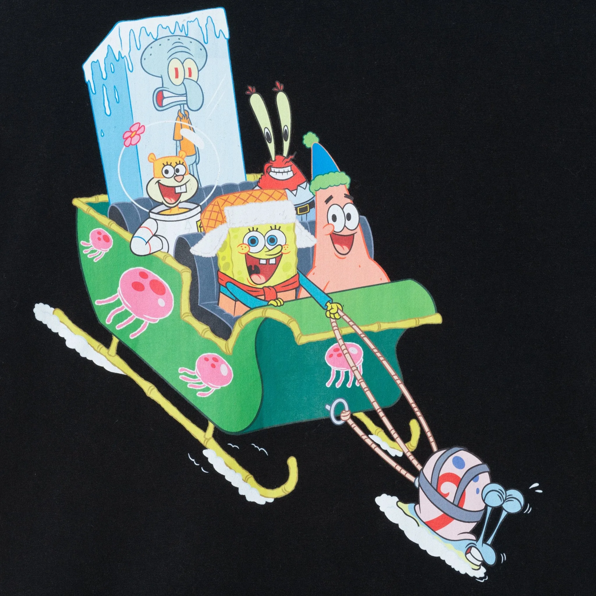 SpongeBob SquarePants™ x Andy & Evan® | Kids (7-14) Hooded Krabby Patty Sleigh Ride Tee | Black