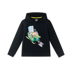 SpongeBob SquarePants™ x Andy & Evan® | Kids (7-14) Hooded Krabby Patty Sleigh Ride Tee | Black