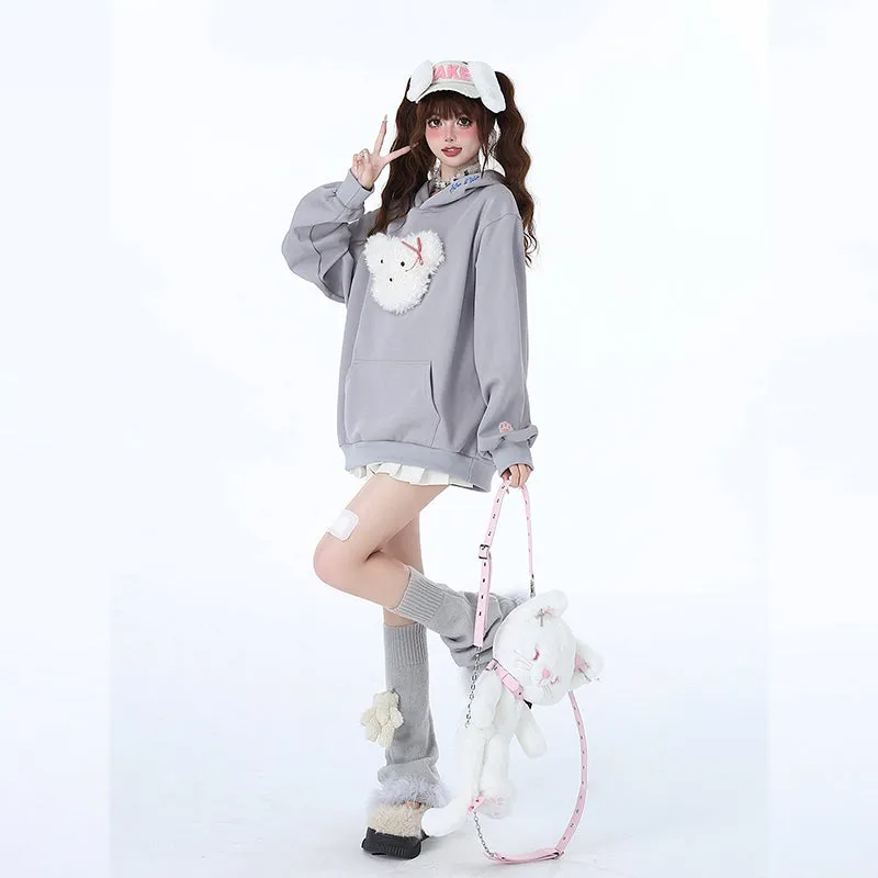 Sweet And Soft Girl Style 3D Cartoon Puppy Embroidered Sweatshirt