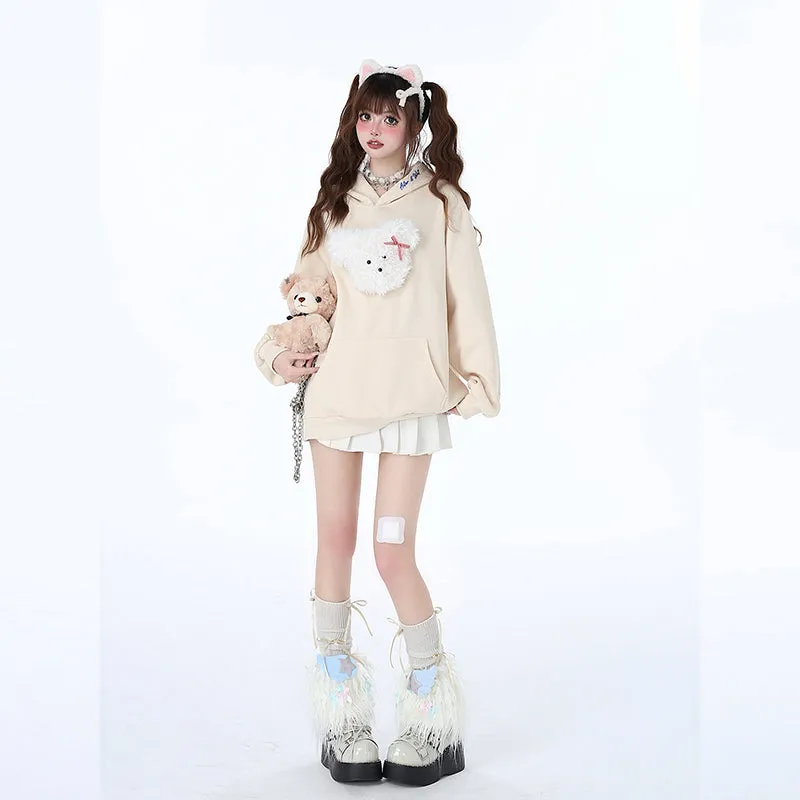 Sweet And Soft Girl Style 3D Cartoon Puppy Embroidered Sweatshirt